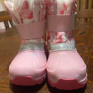 Pink Unicorn Snow Boots with Silver Accents